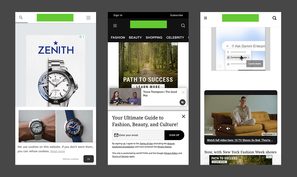 Excessive Advertising Banners and Pop-Ups