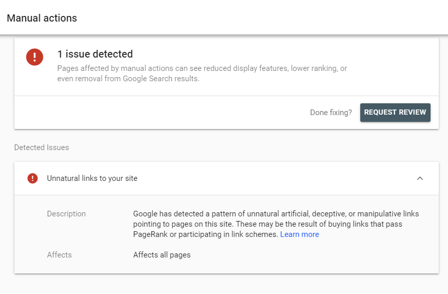 Unnatural links to your site report GSC